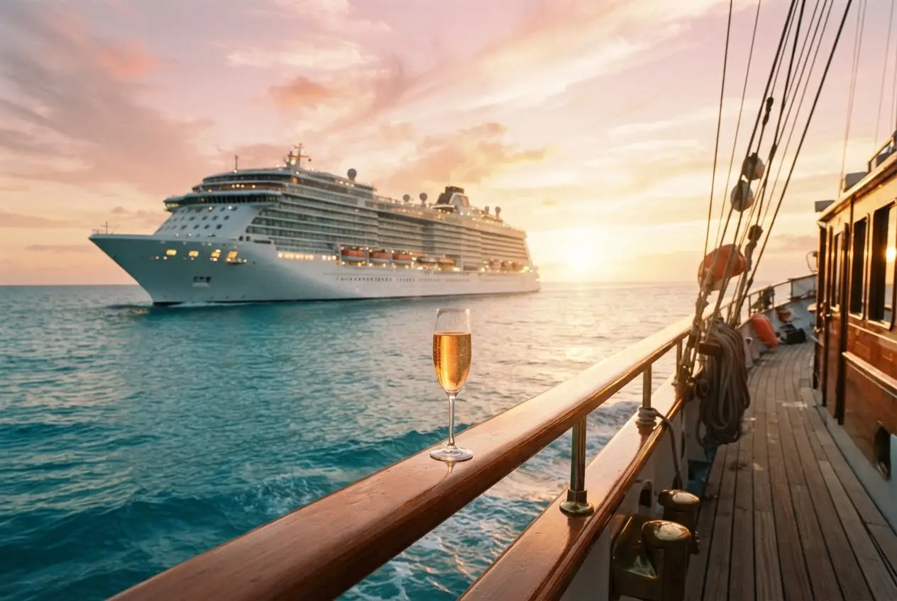 Cruise ship at golden hour